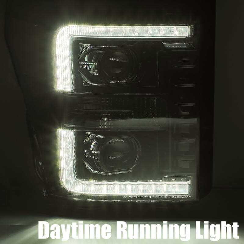 AlphaRex PRO-Series Projector Headlights for 2011-2016 Ford F-250 Super Duty, Plank Style Black, Sequential Signal