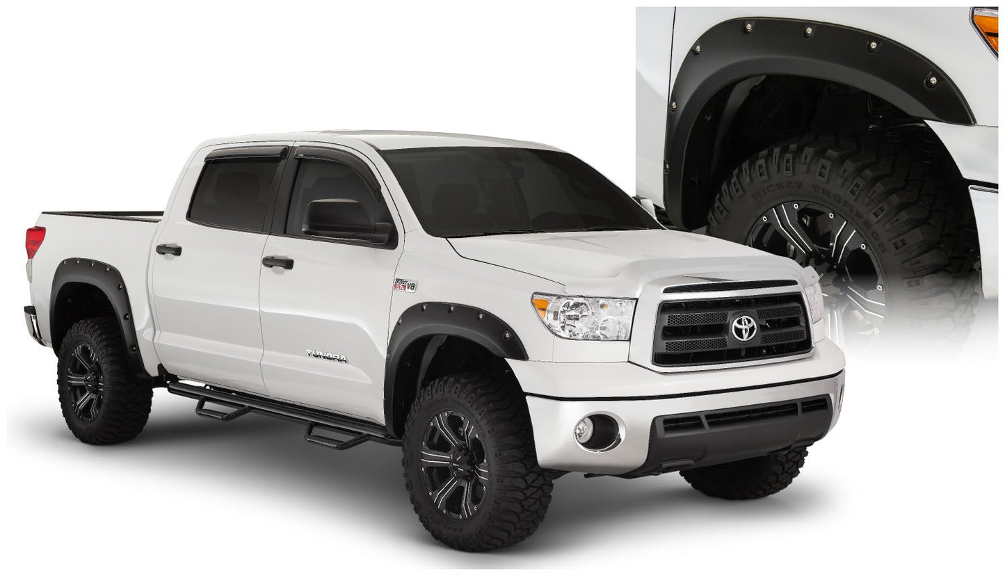 Bushwacker - 30911-02 - Fender Flare -  30911-02 Black Pocket/Rivet Style Smooth Finish 4-Piece Fender Flare Set for 2007-2013 Toyota Tundra - P/N: 30911-02