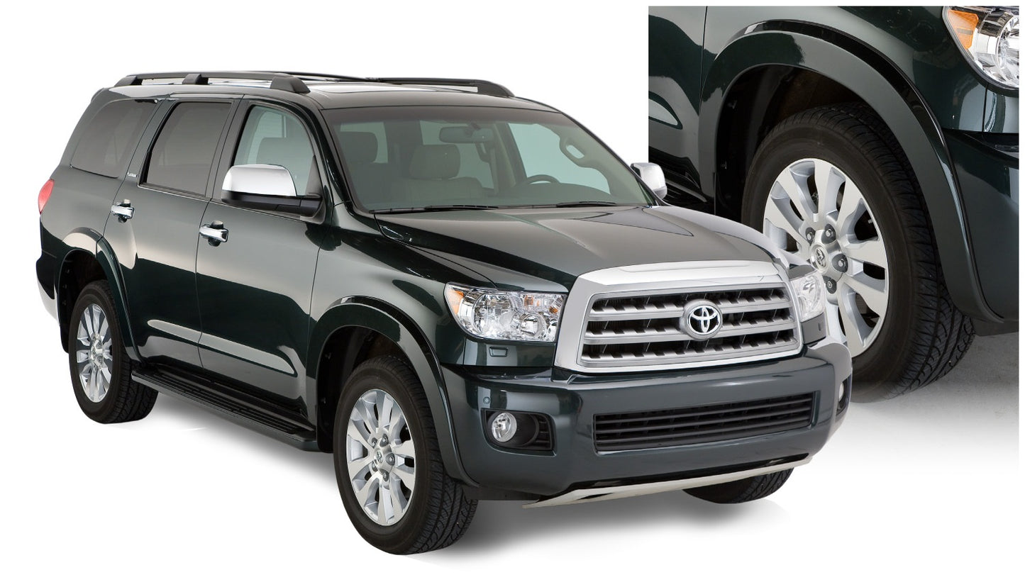 Bushwacker - 30912-02 - Fender Flare -  30912-02 Black OE-Style Smooth Finish 4-Piece Fender Flare Set for 2008-2015 Toyota Sequoia w/Factory Mudflaps - P/N: 30912-02