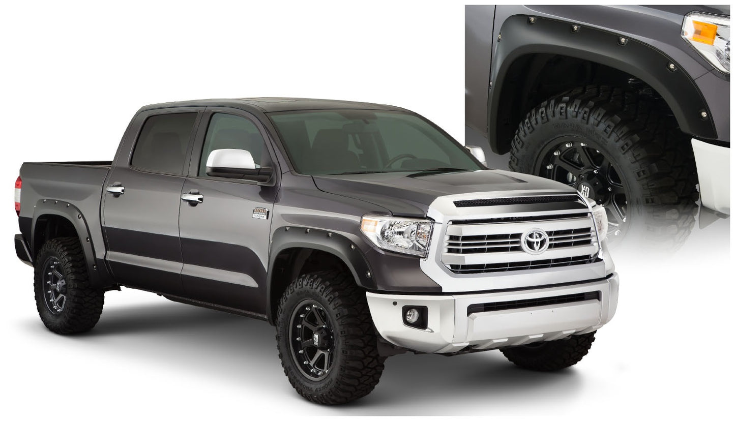Bushwacker - 30918-02 - Fender Flare -  30918-02 Black Pocket/Rivet Style Smooth Finish 4-Piece Fender Flare Set for 2014-2021 Toyota Tundra - P/N: 30918-02