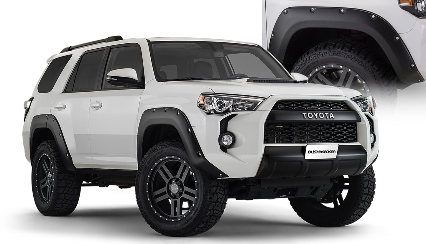 Bushwacker - 30921-02 - Fender Flare -  30921-02 Black Pocket/Rivet Style Smooth Finish 4-Piece Fender Flare Set for 2014-2022 Toyota 4Runner (Excludes Limited) - P/N: 30921-02