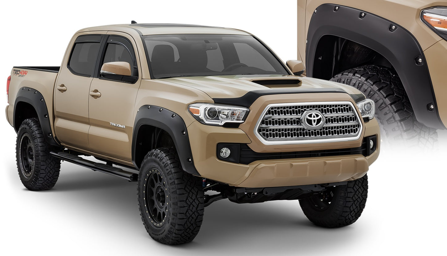 Bushwacker - 30922-02 - Fender Flare Set -  30922-02 Black Pocket/Rivet Style Smooth Finish 4-Piece Fender Flare Set for 2016-2022 Toyota Tacoma - P/N: 30922-02