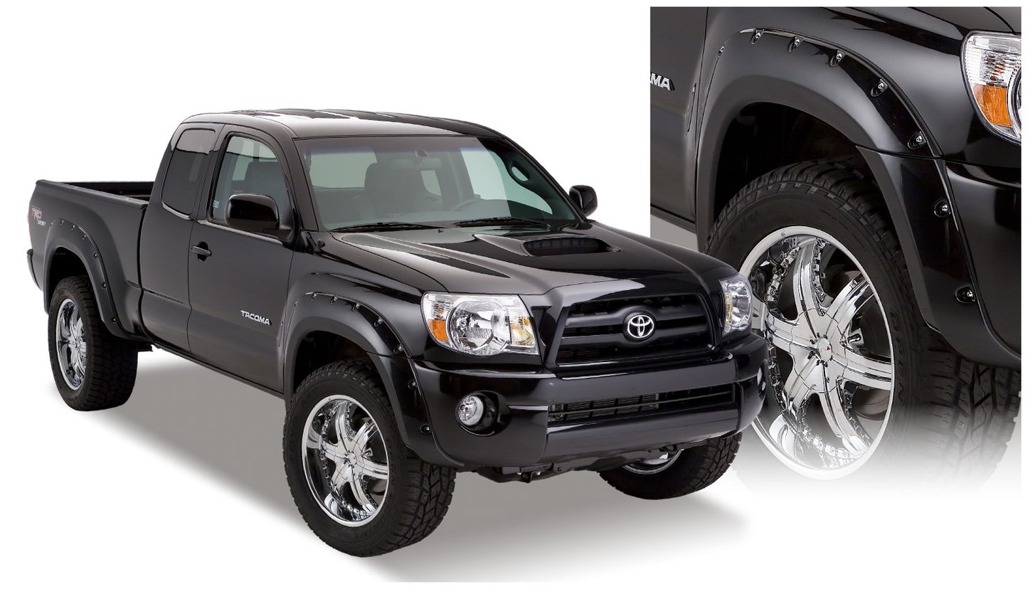 Bushwacker - 31920-02 - Fender Flare -  31920-02 Black Pocket/Rivet Style Smooth Finish 4-Piece Fender Flare Set for 2005-2011 Toyota Tacoma w/73.5 In. Bed - P/N: 31920-02