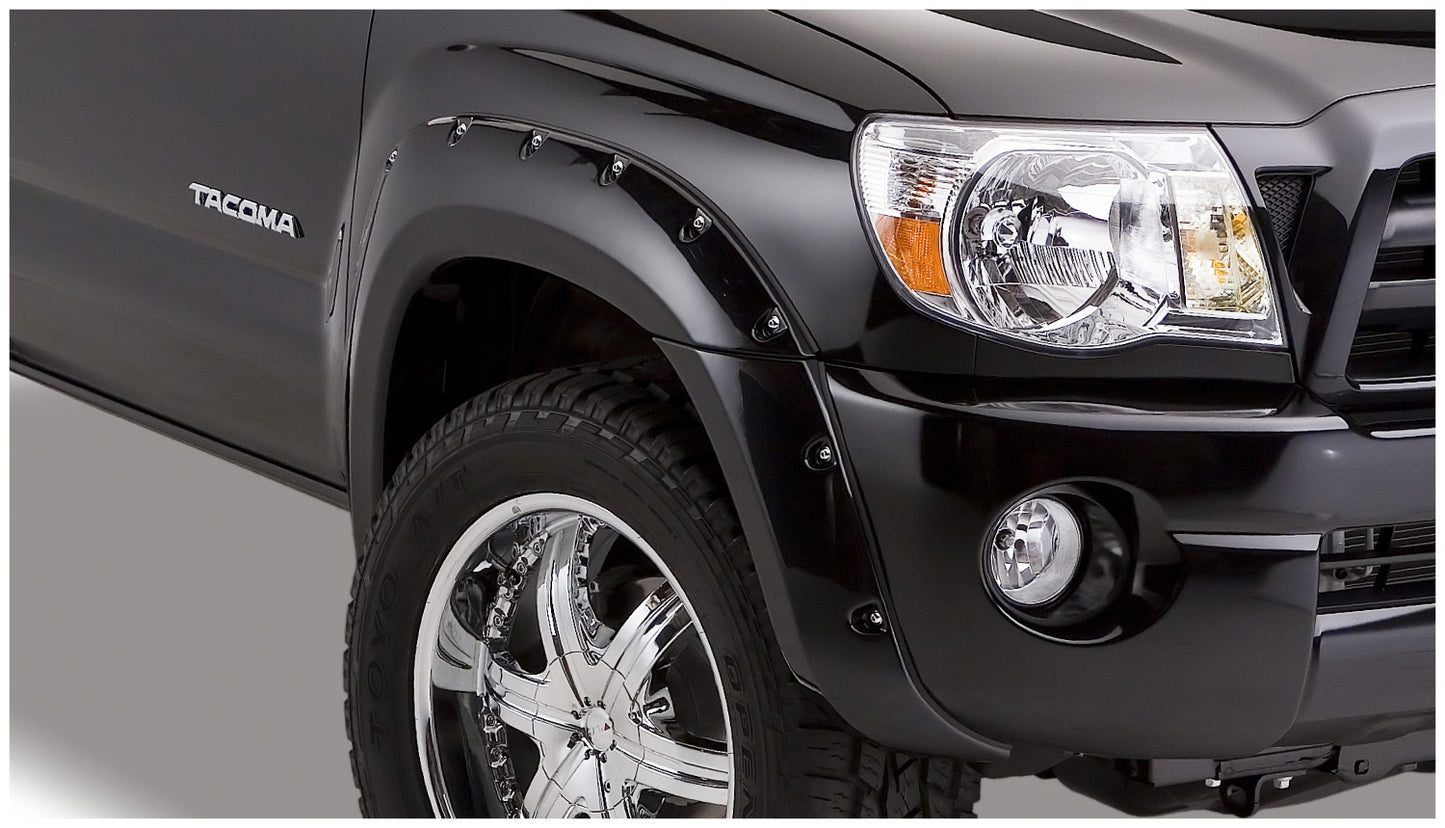 Bushwacker - 31920-02 - Fender Flare -  31920-02 Black Pocket/Rivet Style Smooth Finish 4-Piece Fender Flare Set for 2005-2011 Toyota Tacoma w/73.5 In. Bed - P/N: 31920-02