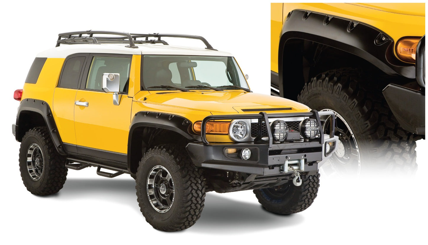 Bushwacker - 31922-02 - Fender Flare -  31922-02 Black Pocket/Rivet Style Smooth Finish 4-Piece Fender Flare Set for 2007-2014 Toyota FJ Cruiser - P/N: 31922-02