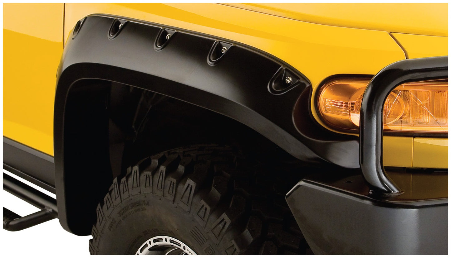 Bushwacker - 31922-02 - Fender Flare -  31922-02 Black Pocket/Rivet Style Smooth Finish 4-Piece Fender Flare Set for 2007-2014 Toyota FJ Cruiser - P/N: 31922-02
