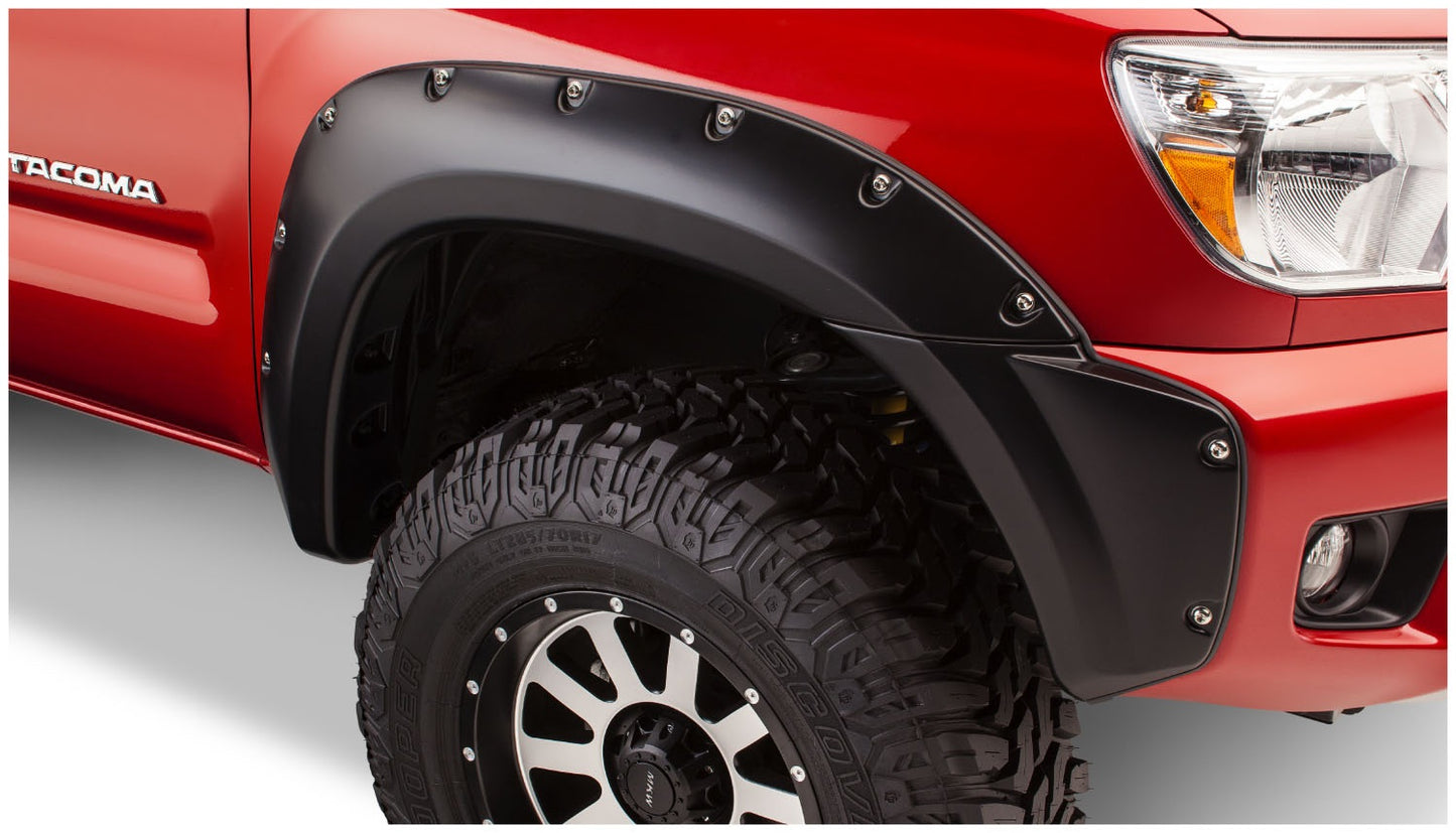 Bushwacker - 31925-02 - Fender Flare -  31925-02 Black Pocket/Rivet Style Smooth Finish 4-Piece Fender Flare Set for 2005-2011 Toyota Tacoma w/60.3 In. Bed - P/N: 31925-02
