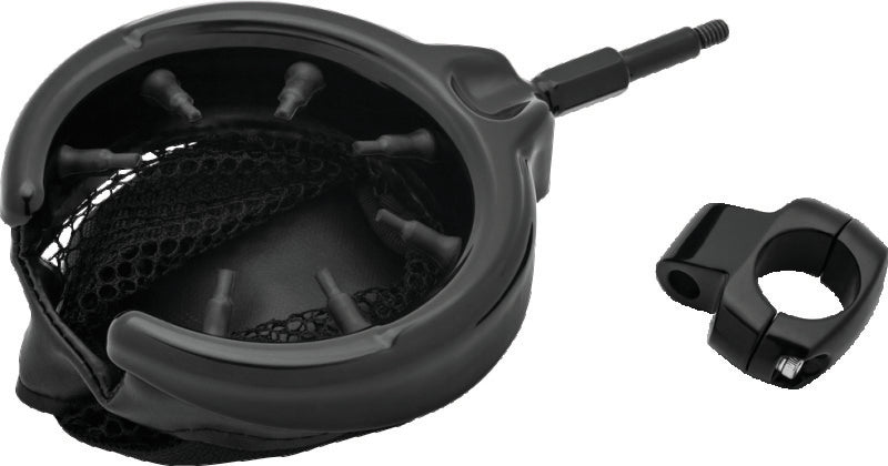 Kuryakyn Drink Holder with Mesh Basket and 1-Inch Clamp, Gloss Black - Part 1729