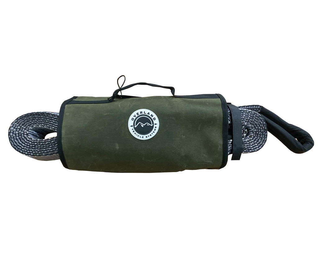 Overland Vehicle Systems - 33-0501 - Recovery Kit - Recovery Wrap Kit Including 20 Inch Tow Strap Pair of Black D-Rings Snatch Block and Canvas Bag