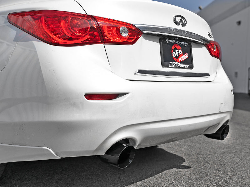 aFe Takeda 2.5-Inch 304 Stainless Steel Cat-Back Exhaust System with Black Tips for 2016-2019 Infiniti Q50 3.0L V6 Twin-Turbo, Part Number 49-36132NM-B