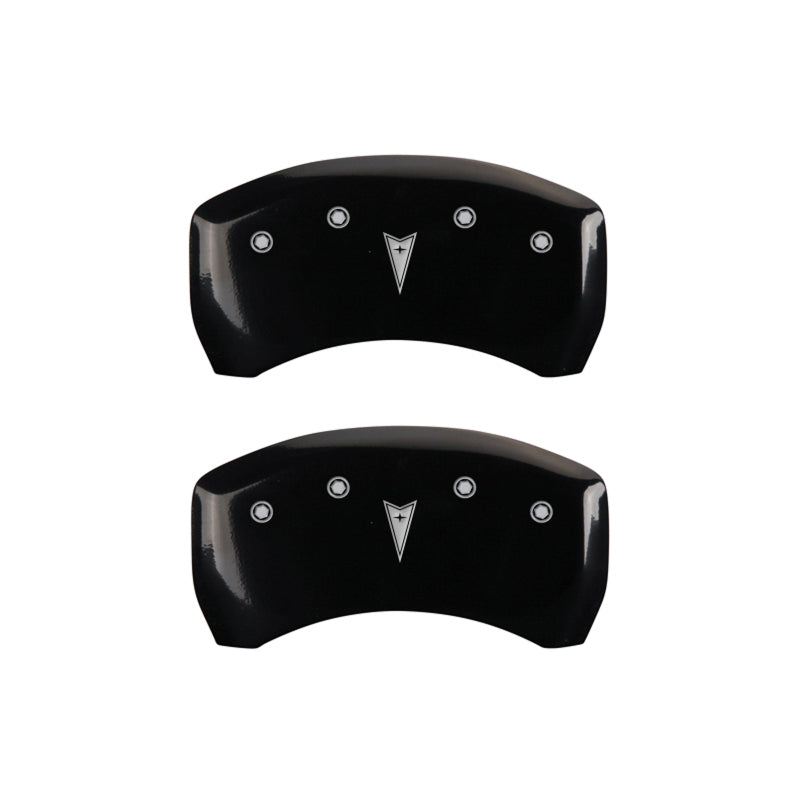 MGP 4 Caliper Covers Engraved Front Pontiac Engraved Rear Arrow Black finish silver ch