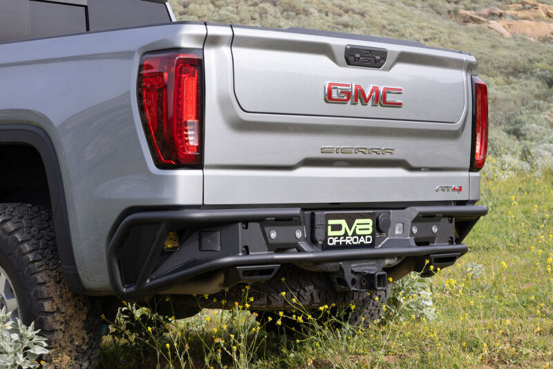 DV8 Offroad Tube Rear Bumper for 2019–2025 Chevy Silverado and GMC Sierra 1500, Part Number dveRBCS1-04