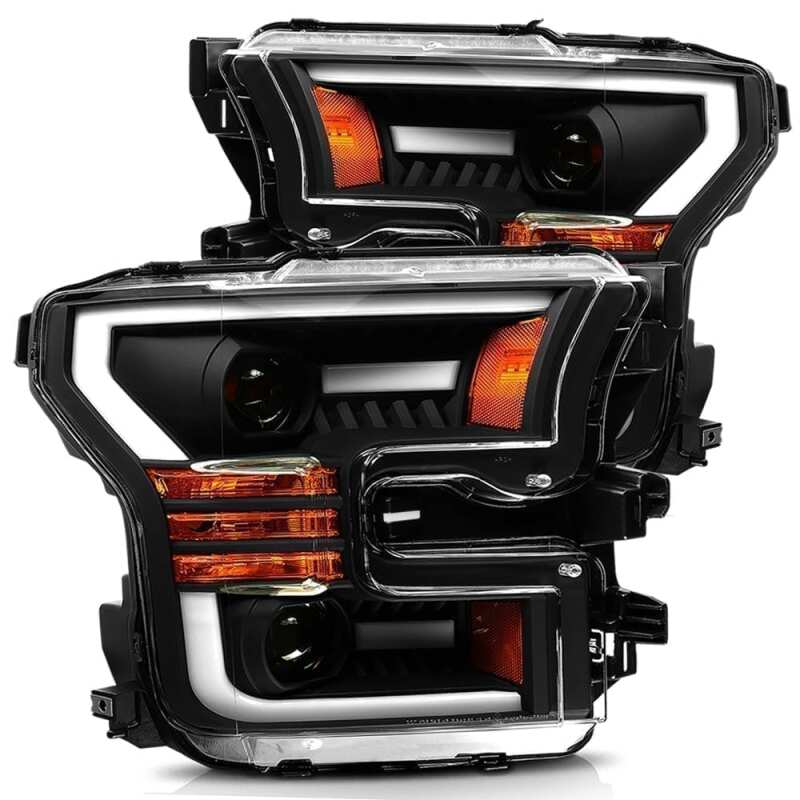 AlphaRex LUXX LED Projector Headlights for 2015-2016 Ford F-150, Plank Style Black with Activation Light and DRL - ARX880167
