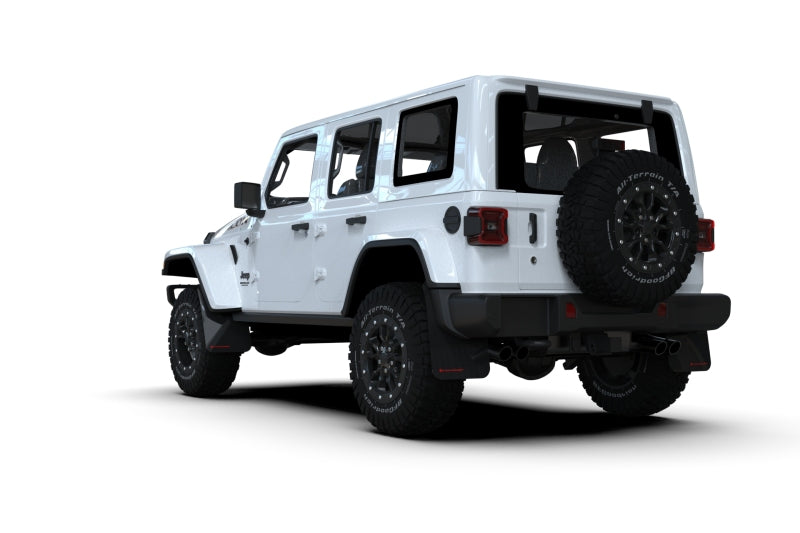 Rally Armor 2018+ Jeep Wrangler Rubicon JL Black UR Mud Flap w/ Metallic Black Logo