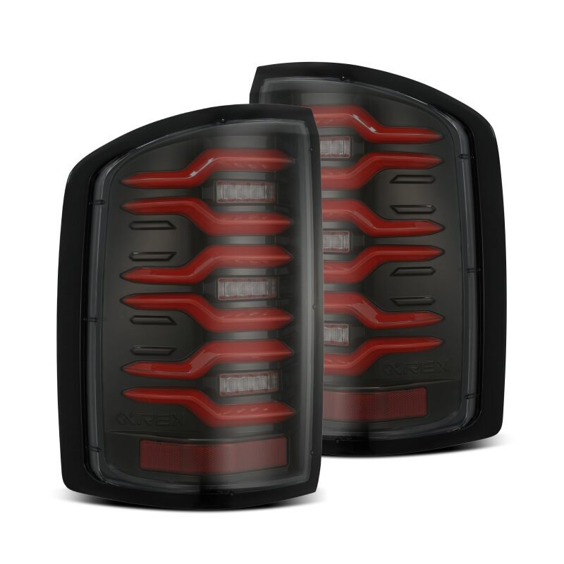 AlphaRex LUXX-Series LED Tail Lights for 2014-2018 GMC Sierra 1500, 2500HD and 3500HD, Black/Red with Active Light Sequence Signal - ARX630050