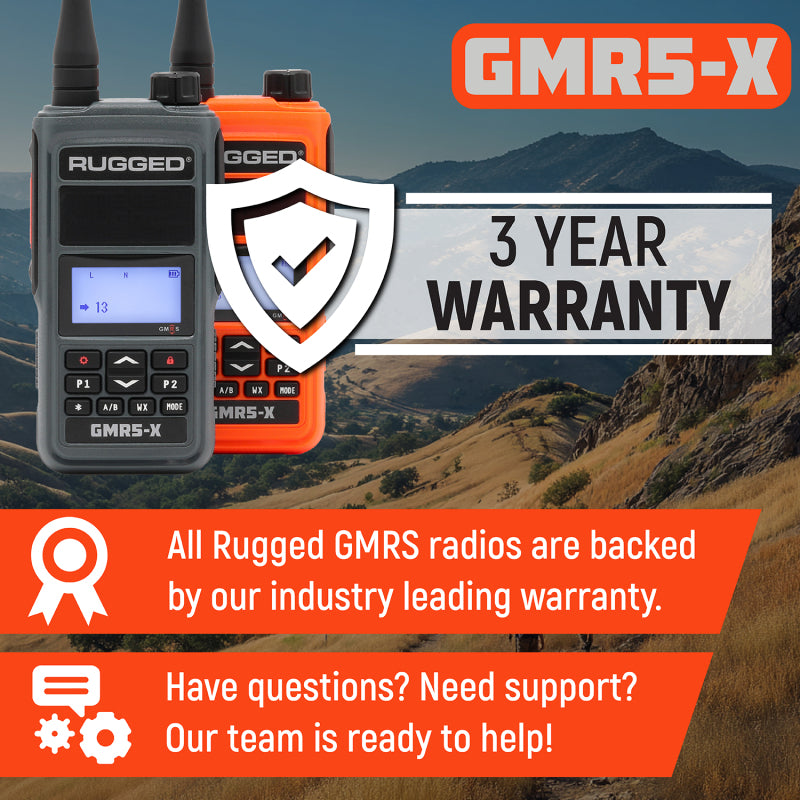 Rugged Radios Waterproof GMRS Handheld Radio with NOAA Alerts - Safety Orange - Part #rgdGMR5-X-ORN