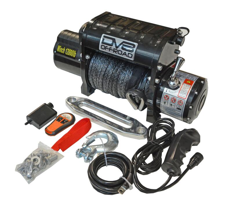 DV8 Offroad 12,000-Pound Winch with Synthetic Rope, Wireless Remote and Aluminum Fairlead - DVEWB12SR