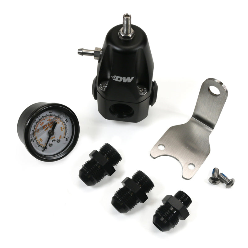 DeatschWerks DWR1000 Adjustable Fuel Pressure Regulator Kit with Pressure Gauge and 8AN Fittings, DWK6-1000-FRB-88