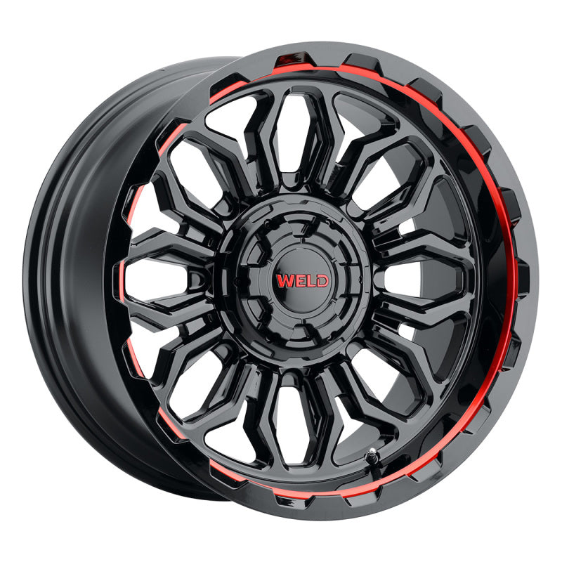 Weld W140 20X10 Flare 6X135 6X139.7 ET-18 BS4.75 Gloss Black MIL Red 106.1