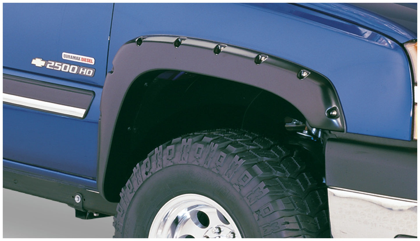Bushwacker - 40918-02 - Fender Flare -  40918-02 Black Pocket/Rivet Style Smooth Finish 4-Piece Fender Flare Set for 2003-2006 Silverado 1500, 1500 HD, 2500 HD, 3500; 2007 Silverado Classic Models; Excludes Dually - P/N: 40918-02