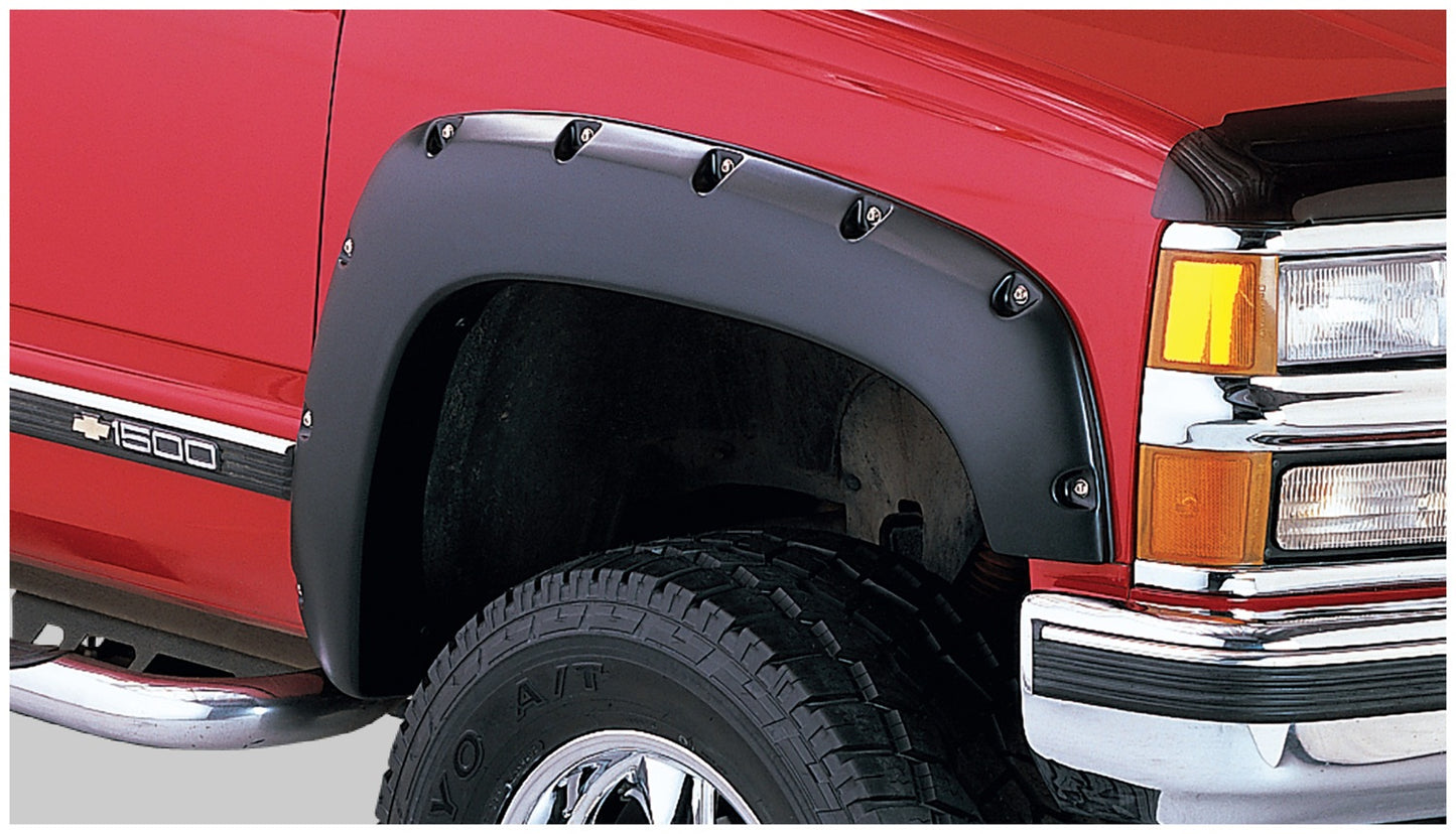 Bushwacker - 40919-02 - Fender Flare -  40919-02 Black Pocket/Rivet Style Smooth Finish 4-Piece Fender Flare Set for 1988-2000 Chevrolet/GMC Trucks (Check Application Guide) - P/N: 40919-02