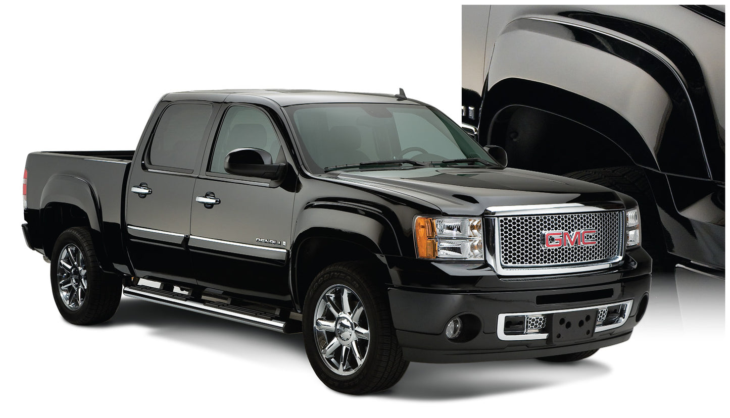 Bushwacker - 40939-02 - Fender Flare -  40939-02 Black OE-Style Smooth Finish 4-Piece Fender Flare Set for 2007-2013 GMC Sierra 1500; Fits 69.3 In. Bed - P/N: 40939-02