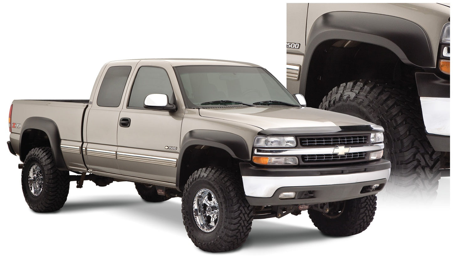 Bushwacker - 40945-02 - Fender Flare -  40945-02 Black Extend-A-Fender Style Smooth Finish 4-Piece Fender Flare Set with Extended Coverage for 99-07 Silverado/Sierra Trucks (Check Application Guide) - P/N: 40945-02