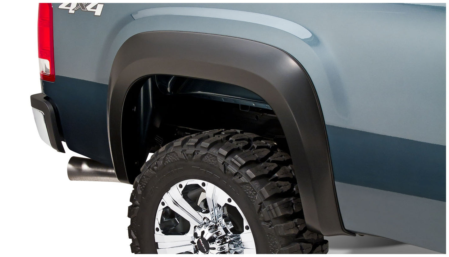 Bushwacker - 40952-02 - Fender Flare -  40952-02 Black Extend-A-Fender Style Smooth Finish 4-Piece Fender Flare Set for 2007-2013 GMC Sierra 1500; 2007-2014 Sierra 2500 HD; Fits 78, 78.7/97.6 In. Bed - P/N: 40952-02