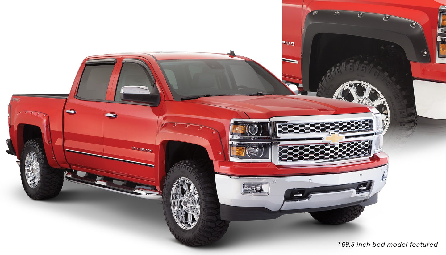 Bushwacker - 40924-02 - Fender Flare -  40924-02 Black Pocket/Rivet Style Smooth Finish 4-Piece Fender Flare Set for 2007-2013 Silverado 1500; 2007-2014 Silverado 2500 HD/3500 HD; Fits 78, 78.7/97.6 In. Bed - P/N: 40924-02