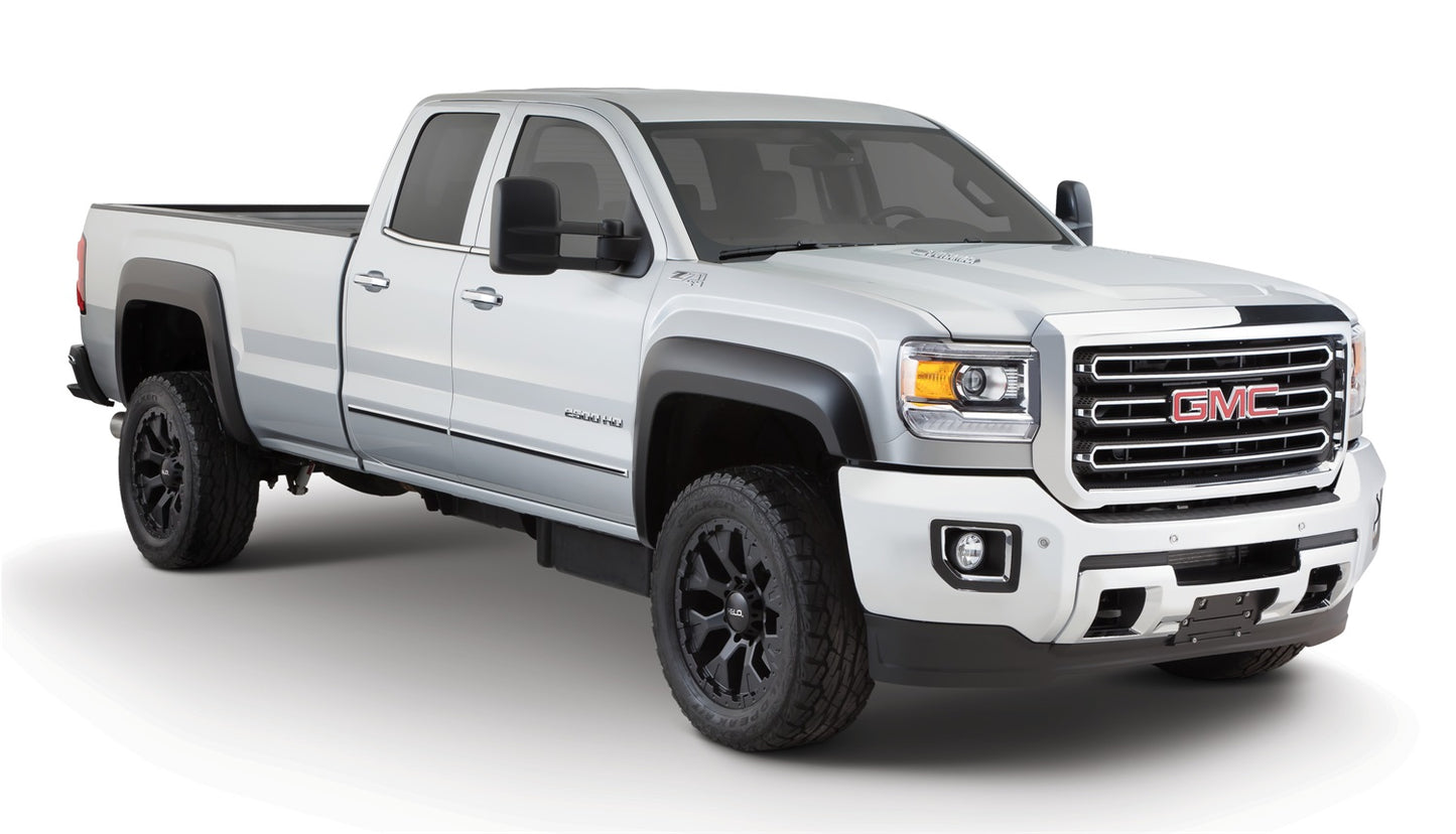 Bushwacker - 40988-02 - Fender Flare -  40988-02 Black Extend-A-Fender Style Smooth Finish 4-Piece Fender Flare Set for 2020-2023 GMC Sierra 2500 HD/3500 HD - P/N: 40988-02