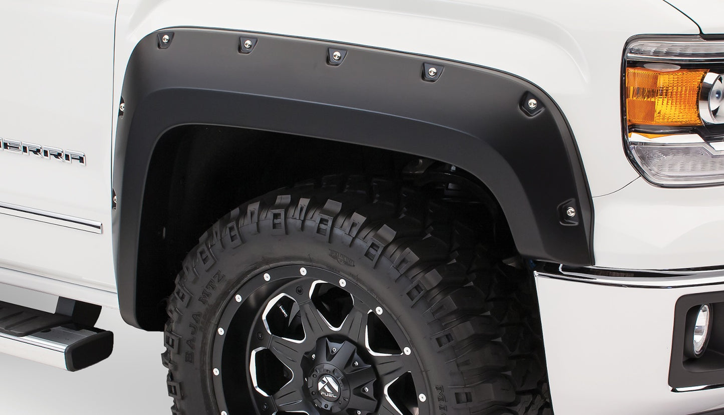Bushwacker - 40974-02 - Fender Flare -  40974-02 Black Pocket/Rivet Style Smooth Finish 4-Piece Fender Flare Set for 2016-2018 GMC Sierra 1500 (Incl Limited); Fits 69.3 In. Bed - P/N: 40974-02