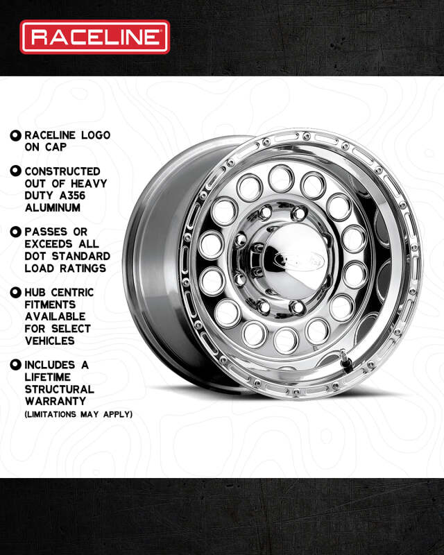 Raceline 887 Rock Crusher 15x10-Inch 6x139.7 Bolt Pattern -47mm Offset Polished Wheel
