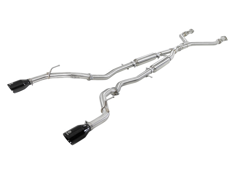 aFe Takeda 2.5-Inch 304 Stainless Steel Cat-Back Exhaust System with Black Tips for 2016-2019 Infiniti Q50 3.0L V6 Twin-Turbo, Part Number 49-36132NM-B