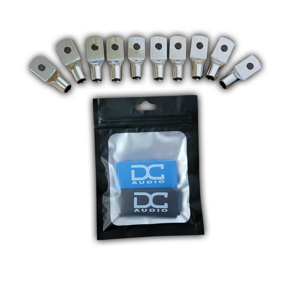 DC Audio 4AWG-6mm Holes Tinned Copper Ring Terminals w/ Heat Shrink Tubing - 10 Pack