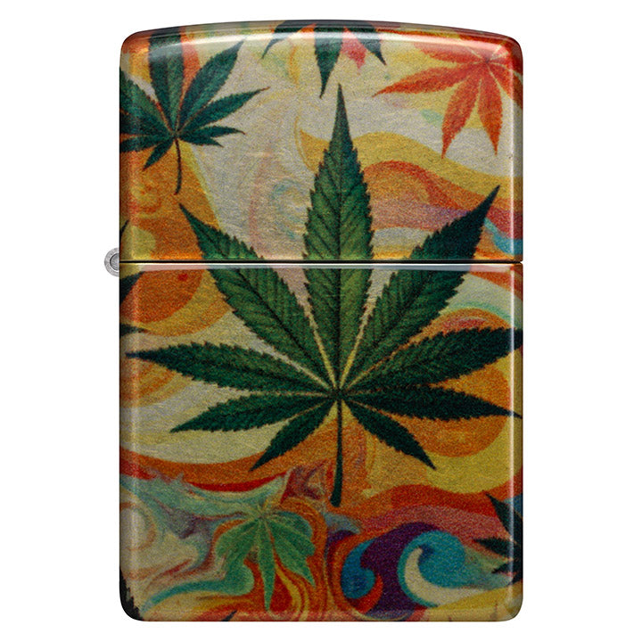 Zippo Psychedelic Leaves Windproof Lighter, 540 Fusion Tumbled Chrome