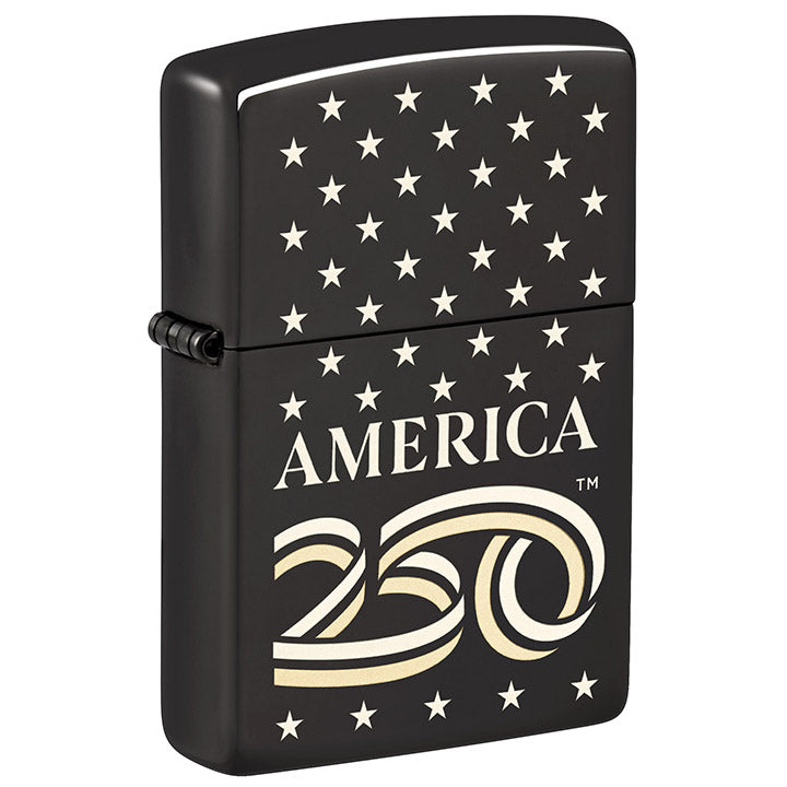 Zippo America250 Laser Two-Tone High-Polish Black Windproof Lighter