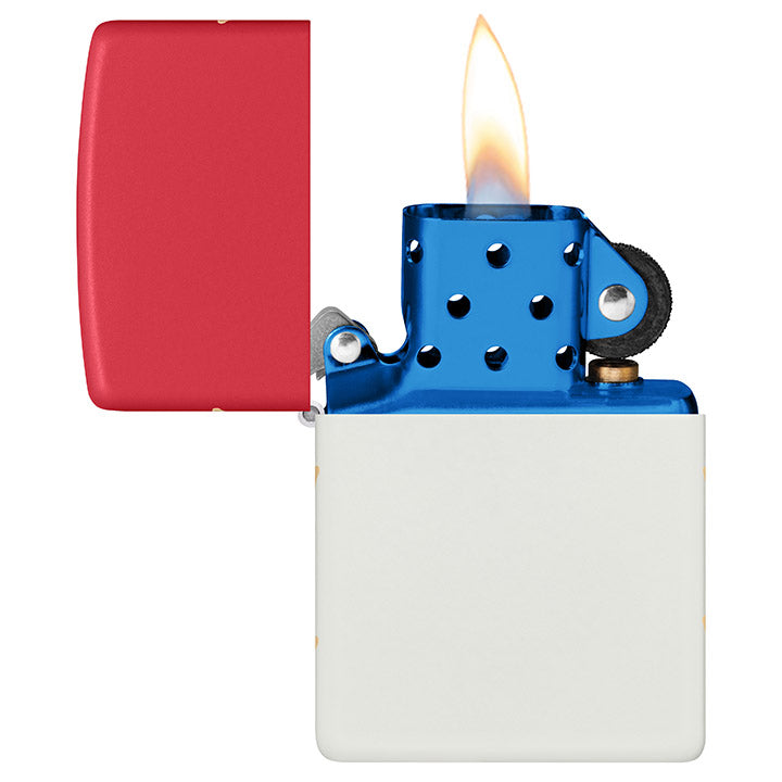 Zippo America Windproof Lighter, Red and White Matte with Blue Insert