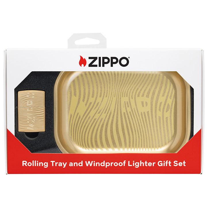 Zippo Laser Engraved Rolling Tray and Lighter Gift Set, High Polish Brass