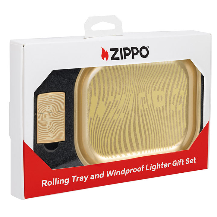 Zippo Laser Engraved Rolling Tray and Lighter Gift Set, High Polish Brass