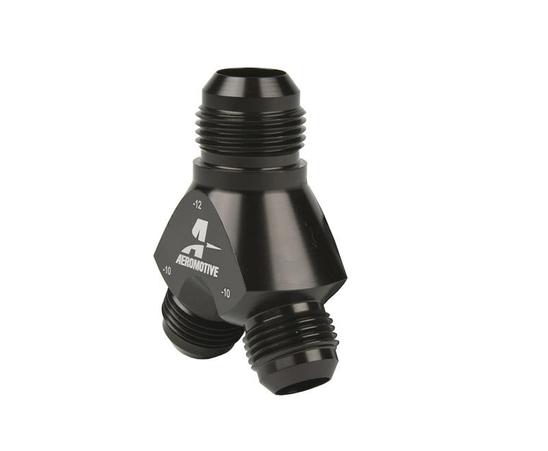 Aeromotive Y-Block AN-12 to Dual AN-10 Fuel Fitting, Part Number AER15678