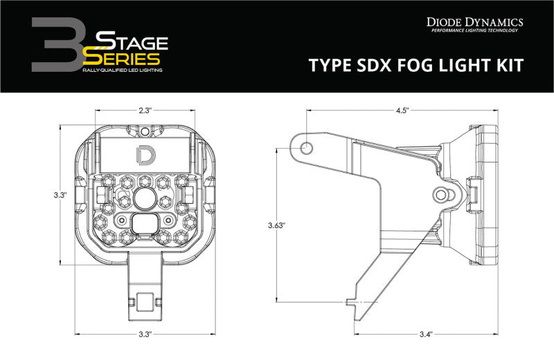 Diode Dynamics SS3 Pro Type SDX Fog Light Bracket Kit with Amber Backlight, Yellow SAE Fog