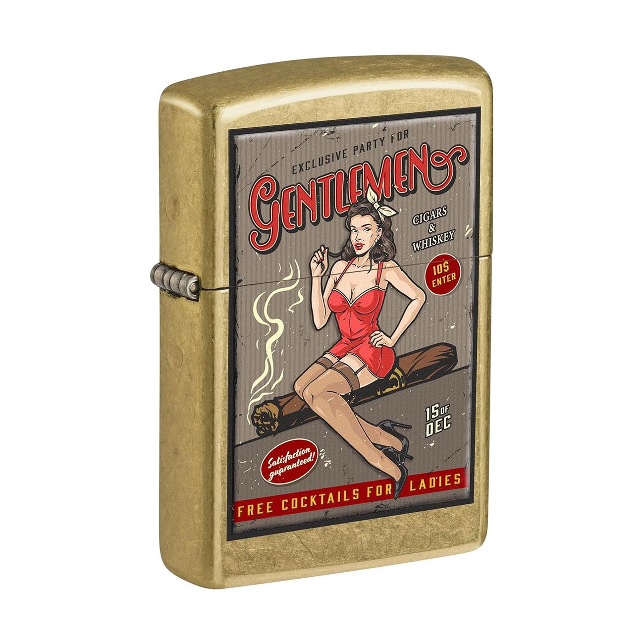 Zippo 81675 Windproof Lighter, Pin-Up Girl Whiskey and Cigars Party Design, Street Brass