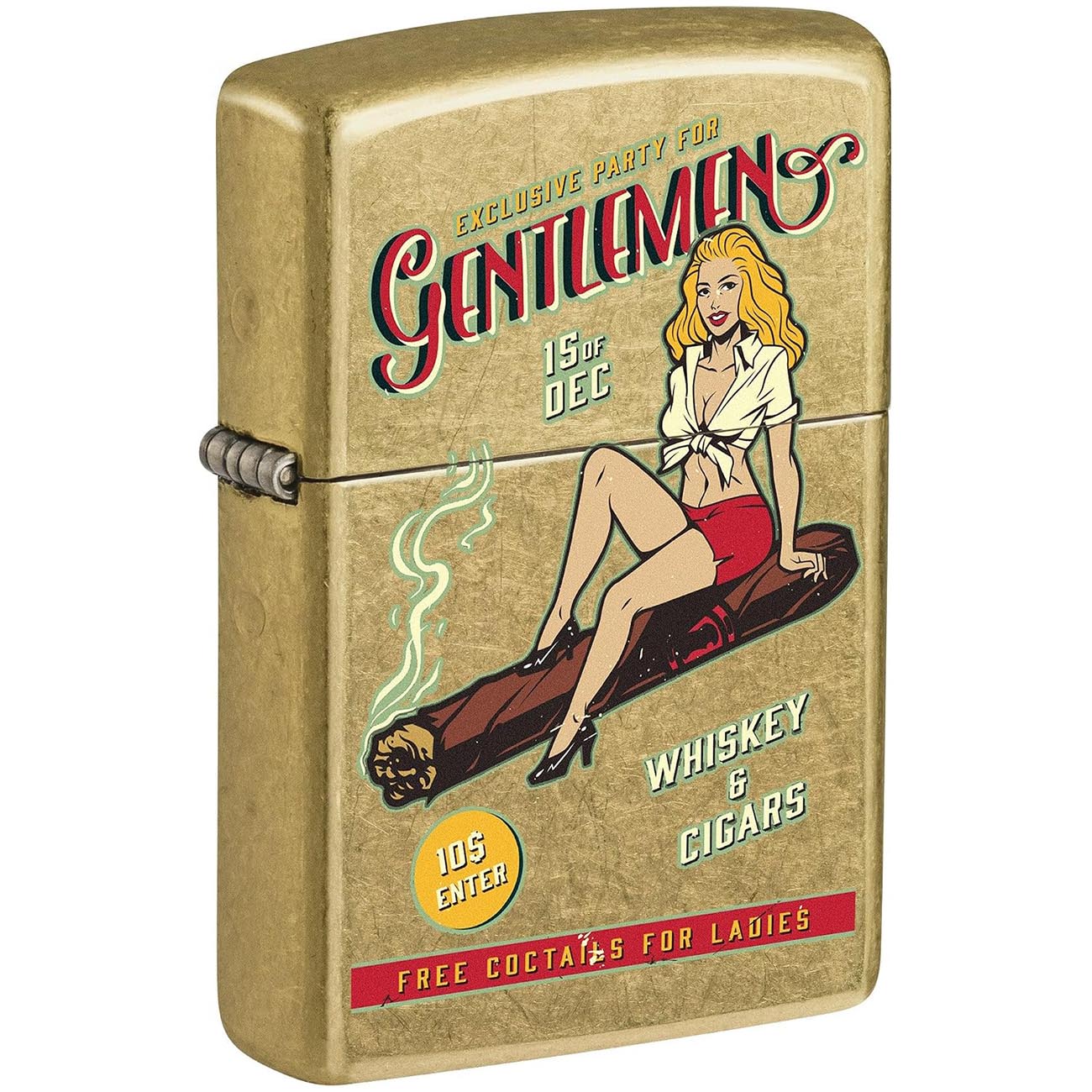 Zippo Whiskey and Cigars Party Pin-Up Girl Street Brass Pin