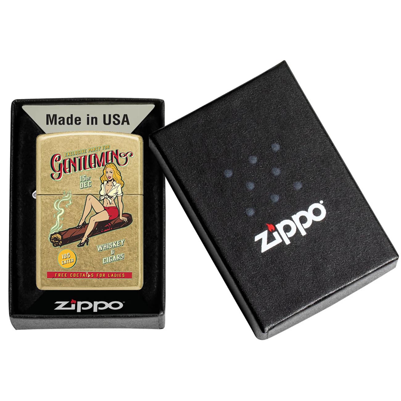 Zippo Whiskey and Cigars Party Pin-Up Girl Street Brass Pin