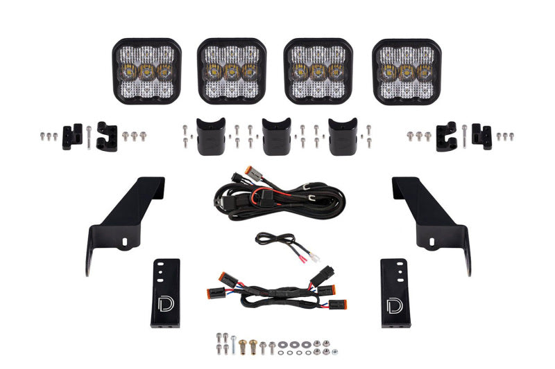 Diode Dynamics Jeep JL Wrangler SS5 4-Pod CrossLink Grille Lightbar Kit Pro, White Combo - DD7268