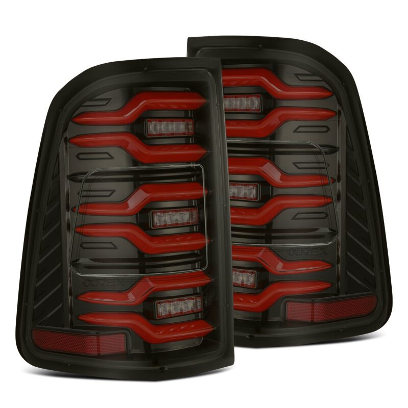 AlphaRex Luxx-Series LED Tail Lights for 2019-2021 Ram 1500, Black/Red, Part ARX640050