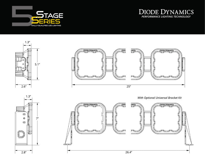 Diode Dynamics SS5 Pro Universal CrossLink 4-Pod Lightbar, White Driving – DD7252