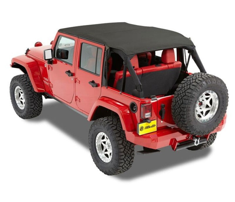 Bestop 10-18 Jeep Wrangler JK 4-Door Header Safari Cable Style Bikini Top (Black Diamond)