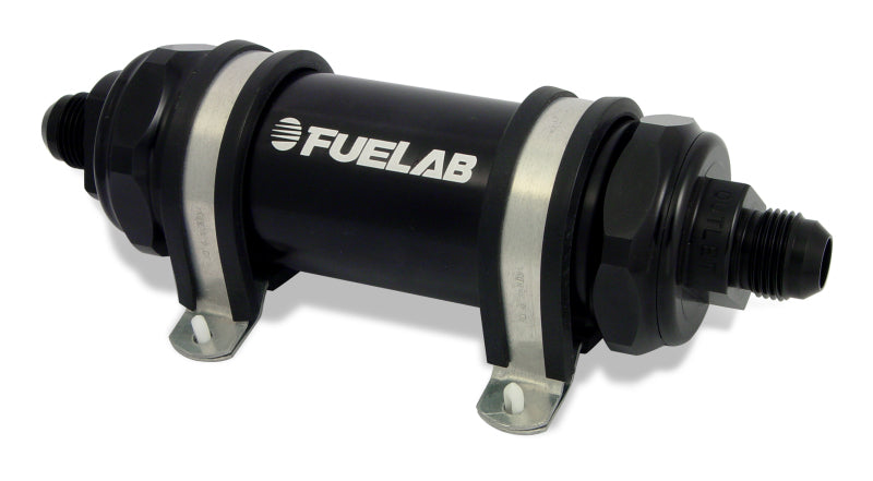 Fuelab FLB82831-1 828 In-Line Fuel Filter, Long, -6AN Inlet/Outlet, 6 Micron Fiberglass, Black