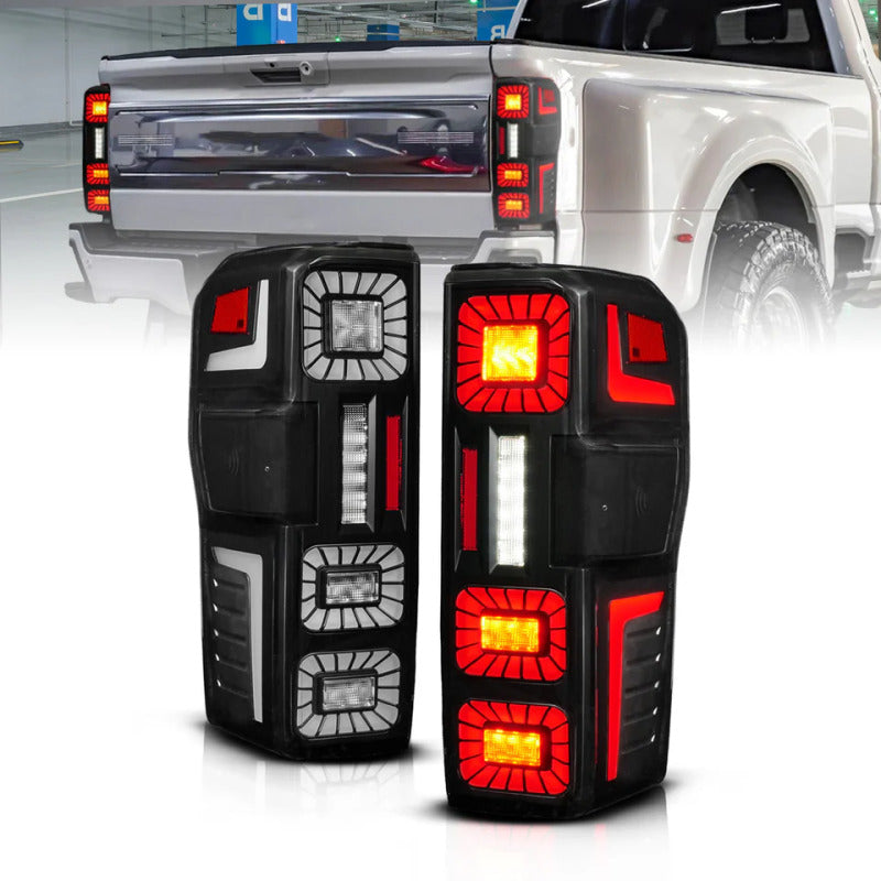 ANZO 23-26 Ford Super Duty Full LED Tail Light Assembly with Sequential Signal and Black Housing – Pair